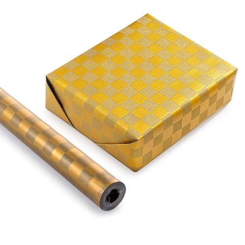 Vsosfiza 76cmx10m Geschenkpapier Rollen Gold mit Karomuster,Geburtstag oder Feiertag Geschenkpapier für Party Gastgeschenk. von Vsosfiza