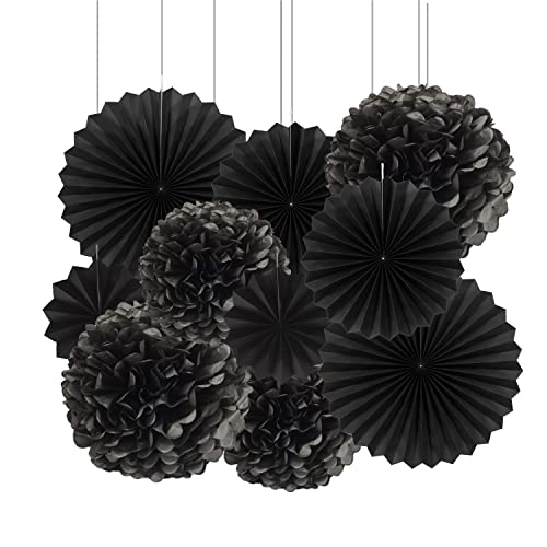 Vsosfiza Papier Dekoration Schwarz,Hängender Papier Pompons und Papier fächer Schwarz,Seidenpapier Pompons und Papierfächer für Hochzeit,Geburtstag,Party(10 Stück) von Vsosfiza