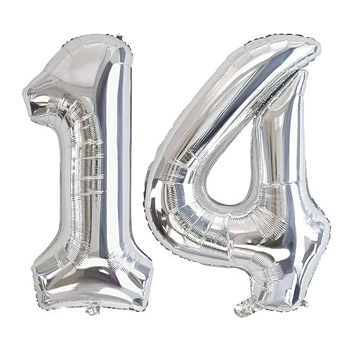 Vthoviwa 40 Zoll/18 Farbens Luftballon Zahlen 14/41 Silbrig, Helium Luftballon 14/41. Geburtstag Foil Ballon, 0123456789,10-19,20-25,30,40,50,60,70,80,90, Folienballon 14/41 Party Dekoration von Vthoviwa