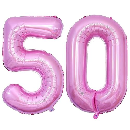 Vthoviwa 40 Zoll/18 Farbens Luftballon Zahlen 50 Rosa, Luftballon 50. Geburtstag Foil Ballon, 0123456789,10-19,20-25,30,40,50,60,70,80,90, Folienballon 50 Party Dekoration Helium Unterstützen von Vthoviwa