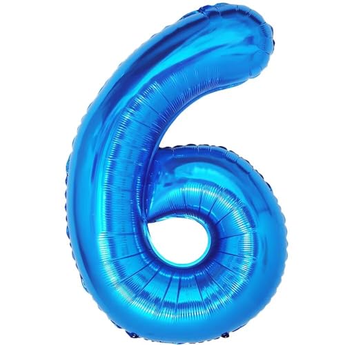 Vthoviwa 32 Zoll Luftballon Zahlen 6 Blau, Luftballon 6. Geburtstag Foil Ballon, 0123456789,10-19,20-25,30,40,50,60,70,80,90, Folienballon 6 Party Dekoration von Vthoviwa