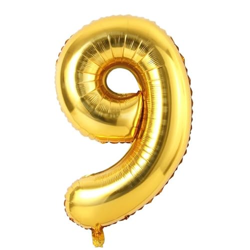 Vthoviwa 32 Zoll Luftballon Zahlen 9 Golden, Luftballon 9. Geburtstag Foil Ballon, 0123456789,10-19,20-25,30,40,50,60,70,80,90, Party Decoration von Vthoviwa