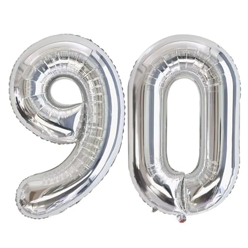Vthoviwa 32 Zoll Luftballon Zahlen 90 Silbrig, Luftballon 90. Geburtstag Foil Ballon, 0123456789,10-19,20-25,30,40,50,60,70,80,90, Folienballon 90 Party Dekoration von Vthoviwa