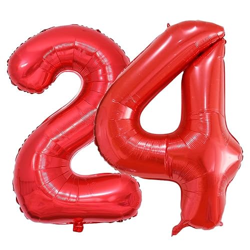 Vthoviwa 40 Zoll/18 Farbens Luftballon Zahlen 24/42 Rot, Helium Luftballon 24/42. Geburtstag Foil Ballon, 0123456789,10-19,20-25,30,40,50,60,70,80,90, Folienballon 24/42 Party Dekoration von Vthoviwa