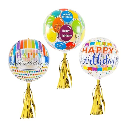 Vthoviwa 4D Ballon Geburtstagsdekoration, Happy Birthday Ballon 3 Stücke Geburtstagsdekoration Ballons und Gold Quasten. 22 Zoll dekorative Luftballon Ballon Material Aluminiumfolie von Vthoviwa