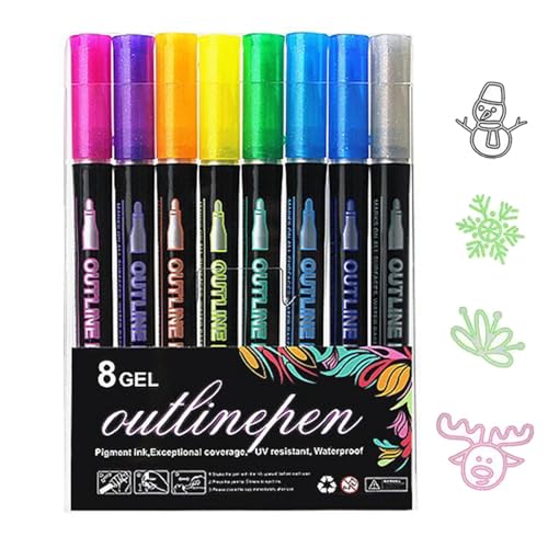 Vuggdt Coloring Outline Pens | Glitter Textmarker Pens | Coloring Lightstick Graffiti Pen | Double Lines Highlighter Painting Pens | Glitter Marker Pen for Metal, Ceramic, Greeting Cards von Vuggdt