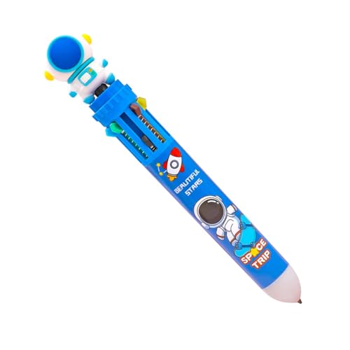 Vuggdt Mehrfarbiger Kugelschreiber, 10-in-1 Cartoon-Astronauten-Kugelschreiber, einziehbarer 0,5 mm Drucktintenstift für gleichmäßiges Schreiben, Schulbedarf für Schüler von Vuggdt