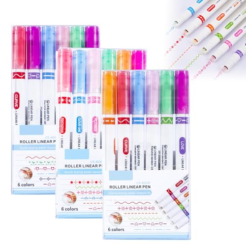 18 Stück Curve Textmarker Stift Set,Kurvenstifte für Notizen Farblich Fluoreszierender Stifte Markierungsstift Doppelkopf Fineliner Meißelspitze Schlanke Textmarker für Kinder Journaling Notizen von Vulevirtue