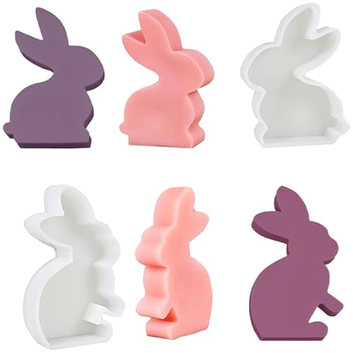 2 Stück Silikonform Ostern,Ostern Kaninchen Silikonformen 3D Silikonformen Gießformen Ostern Gießform Kerzenhalter Silikon Kerzenhalter Hasenform für Ostern für Sojawachskerzen, Oster-DIY-Geschenke von Vulevirtue