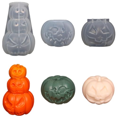 3 Stück Halloween Silikonform Set,3D Halloween Kürbis Silikonform Silikonformen Gießformen 3D Kerzengießformen Aus Silikon Halloween Kürbis Deko Silikon Seifenform Für Die Halloween-Heimdekoration von Vulevirtue