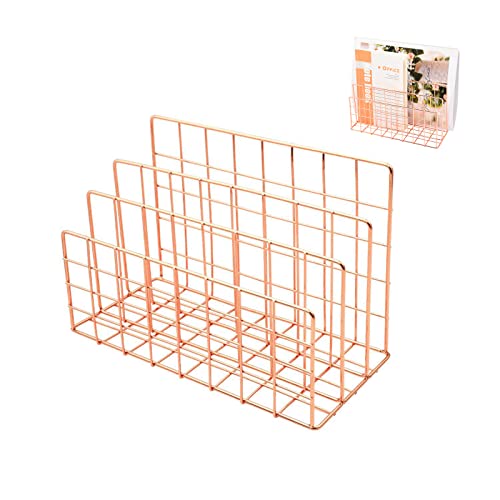 3Gitter Briefablage Organizer，Multifunktions Schreibtisch Aufbewahrungsregal, Datei Dokument Briefablage Organizer,für BüroSchule stapelbares,Dokumentenfach,aus Metall, Roségold,240 * 120 * 150mm von Vulevirtue