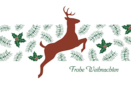 Einzelne Weihnachtskarte mit Umschlag: Klappkarte blanko mit Hirsch-Motiv im Letterpress-Verfahren gedruckt von Vulkan-Druckerei OHG