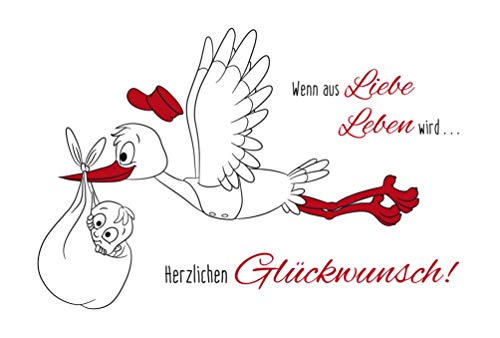 Niedliche Glückwunschkarte Geburt: Klappkarte blanko mit Motiv Storch im Letterpress-Verfahren gedruckt von Vulkan-Druckerei OHG