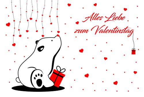 Valentinstag Karte mit Umschlag: Klappkarte blanko mit Eisbär-Motiv im Letterpress-Verfahren gedruckt von Vulkan-Druckerei OHG