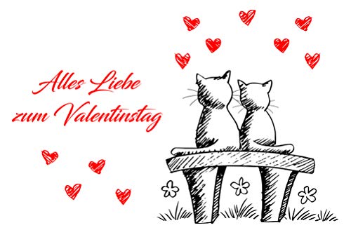 Valentinstag Karte mit Umschlag: Klappkarte blanko mit Katzen-Motiv im Letterpress-Verfahren gedruckt (Zwei Katzen) von Vulkan-Druckerei OHG