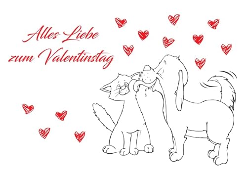 Valentinstag Karte mit Umschlag: Niedliche Klappkarte blanko mit Motiv Hund & Katze im Letterpress-Verfahren gedruckt (Hund & Katze) von Vulkan-Druckerei OHG