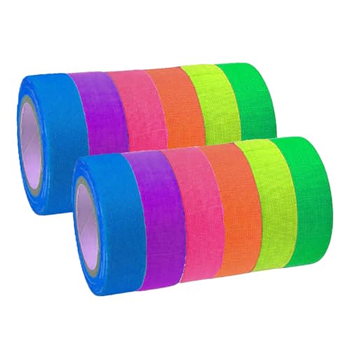 Vxcbad 12 Stück Fluoreszierendes Klebeband Fluoreszierende Aufkleber Leuchtband UV Schwarzlicht Fluoreszierendes Gaffer Tape - 0,6 Zoll x 16 Fuß für Partydeko, Bühnen, Spielzimmer von Vxcbad