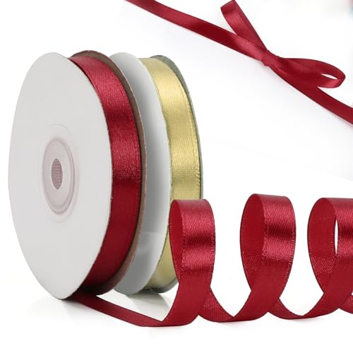 VynyQoo Satinband Einseitig Satin Band, Rot und Gold, 10mm von VynyQoo