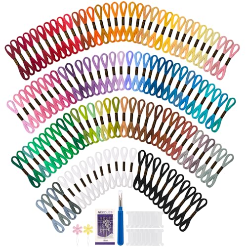 VynyQoo 120 Stück Stickgarn Set, 8m(6 Stränge) Perlgarn zum Sticken, 102 Farben Armband Knüpfen Garn Für Freundschaftsbänder, DIY-Handwerksprojekte & Nähprojekte, Ideal für Erwachsene & Anfänger von VynyQoo