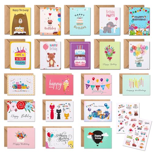 Vyuwast Geburtstagskarte Kinder 20er-Set, Happy Birthday Karte mit Umschlag Mini Geburtstagskarte zum Geburtstag Geburtstagskarten Glückwunsch Klappkarten für Kinder, 15x10cm von Vyuwast