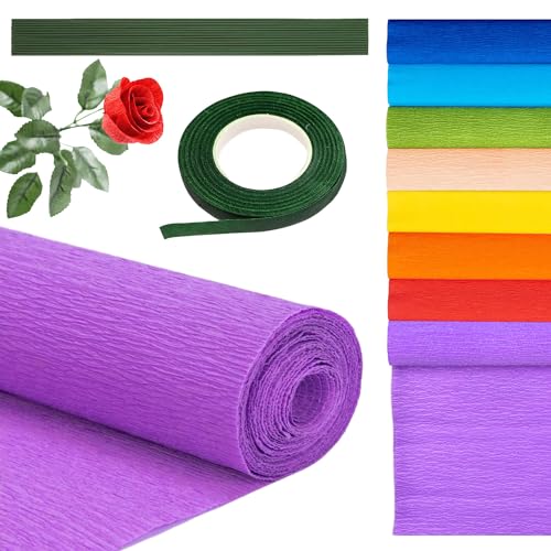 8 Farben Krepppapier Krepppapier Bunt Crepe Papier Krepppapier Rollen Floristenkrepp Krepp Krepp-Papier-Blumenpapier 25 * 250cm für Die Herstellung von Valentinstag-Blumen DIY Blumenpapier-Handwerk von W Rxkiocs