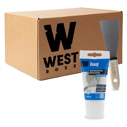 W West Boxx Set aus Reparaturspachtel Raufaser 225g und Spachtel, Ausbesserungsset Raufasertapete Reparatur von W West Boxx