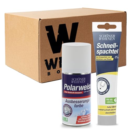 W West Boxx Set aus Schnellspachtel 100ml und Polarweiss Spray 150ml, Ausbesserungsfarbe Weiß von W West Boxx