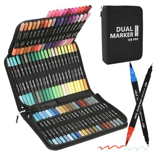 W&H Stifte 72 Farben Marker Set, Dual Tip Paint Filzstifte Set, Kunstmalstift für Malerei, Zeichenpapier, DIY-Projekte, Skizzieren und Design - Permanent Marker Malstifte auf Wasserbasis von W&H