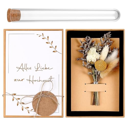 W&H Hochzeit Geldgeschenk Set,Hochzeitsgeschenke für Brautpaar, Geldgeschenk Inklusive Trockenblumen, Reagenzgläser Glas, Grußkarte, Geschenkbox von W&H