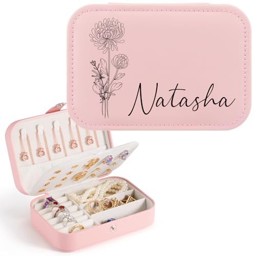 Personalisierte Schmuckschatulle Reise Schmuckkästchen Klein Schmuckkästchen Leder Schmuck Organizer Tragbarer Schmuck Reiseetui mit Reißverschlüssen für Halskette, Ringe, Armbänder von WACAR