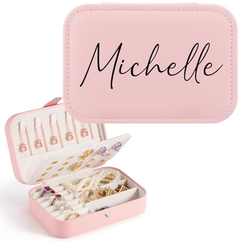 Personalisierte Schmuckschatulle Reise Schmuckkästchen Klein Schmuckkästchen Leder Schmuck Organizer Tragbarer Schmuck Reiseetui mit Reißverschlüssen für Halskette, Ringe, Armbänder von WACAR