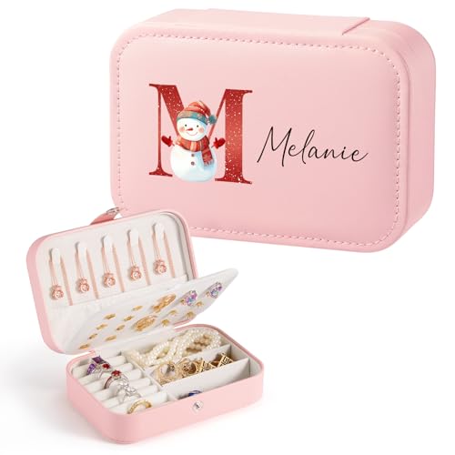 Personalisierte Schmuckschatulle Reise Schmuckkästchen Klein Schmuckkästchen Leder Schmuck Organizer Tragbarer Schmuck Reiseetui mit Reißverschlüssen für Halskette, Ringe, Armbänder von WACAR