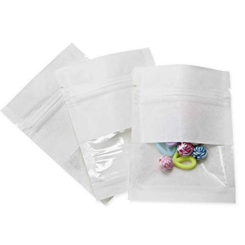 WACCOMT Pack 100 Stücke Reißverschluss Heißsiegel Kraftpapier Aufbewahrungstasche Verpackung mit Tränenkerbe Beutel mit Durchsichtigen Kunststoff Fenster (Weiß, 7x9cm (2.7x3.5 Zoll)) von WACCOMT Pack