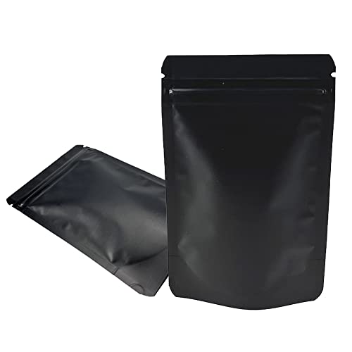 50 Stück wiederverschließbare Stand-Up-Lebensmittelbeutel, Mylar-Beutel, matte Reißverschlussbeutel für Kaffee, Snack, Aluminiumfolie, wiederverwendbares Schloss (14x20 cm, schwarz) von WACCOMT Pack