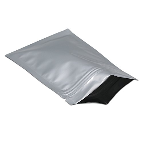 WACCOMT Pack 100 Stück Flache Mylar Taschen mit Reißverschlussverschluss Lebensmittel Aufbewahrung Silber Aluminium Folien Beutel Heißsiegelbar mit Aufreißkerbe 14x20cm (5.5x7.8 inch) von WACCOMT Pack