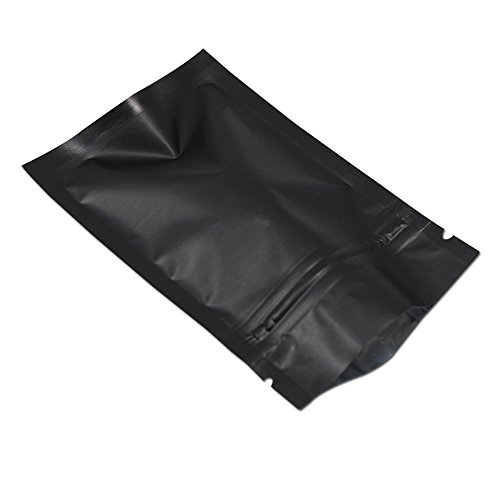 WACCOMT Pack 100 Stücke Matte Aluminiumfolie Verpackung Tasche Reißverschluss Selbstdicht Flachbeutel Lebensmittel Lagerung Geruchssicher Mylar Beutel (Matt Schwarz, 15x22cm (5.9x8.6 inch)) von WACCOMT Pack