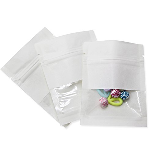 WACCOMT Pack 100 Stücke Reißverschluss Heißsiegel Kraftpapier Aufbewahrungstasche Verpackung mit Tränenkerbe Beutel mit Durchsichtigen Kunststoff Fenster (Weiß, 13x18cm (5.1x7.1 Zoll)) von WACCOMT Pack