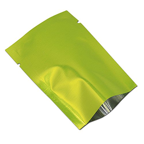 WACCOMT Pack 200 Stück Farbig Mylar Folie Obere Öffnung Versiegelbare Beutel Vakuum Heißsiegelbeutel für Lebensmittel Verpackungen mit Reißkerben (Grün, 6x9cm (2.3x3.5 inch)) von WACCOMT Pack