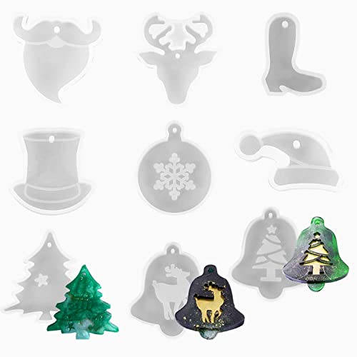 WACH AUF 9 Stück Epoxidharz Formen Weihnachten Resin Silikon Formen, Silikonform (weihnachten Anhänger), Silikonformen Weihnachten für DIY Anhänger Making, Weihnachts Baum Hängeornamente von WACH AUF