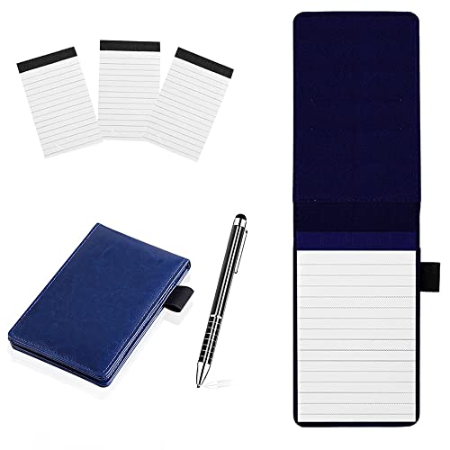 WACH AUF Mini Notizblock A7 Set, Pu Leder Notizbuch Mini Notizblock mit 3 Stück Ersatz-Notizblöcken, Notizblock Klein mit Stift, Taschennotizblock für AktivitäTen im Freien(Blau) von WACH AUF