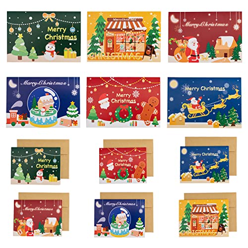 WACH AUF Weihnachtskarten mit Umschlag Set, 24PCS Weihnachtsgrußkarten und 24PCS Kraftpapier Umschläge, Klappkarten für Weihnachtsgrüße für Party Einladung, Weihnachtsgrüße von WACH AUF