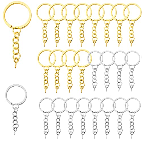 YMDZ 60 Pcs Schlüsselring Schlüsselanhänger Kette Rohlinge mit Offene Biegeringe und Schraubenaugen Pins, Silber+Golden von WACH AUF