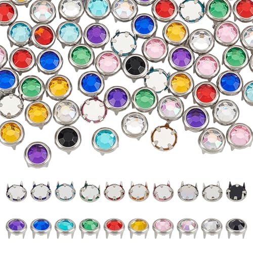 WADORN 100 Stück 10 Farben Messing Strass Krallenperlen Modische Nagelkopfnieten Aus Kristall Punk Diamant Spikes Runde Krallennieten Kristall Strasssteine Zum Basteln Kleidungsdekor von WADORN