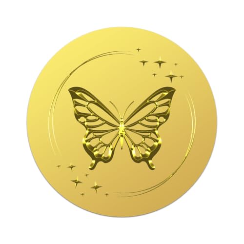 WADORN 100 Stück 5cm Goldfolie Schmetterling Siegel Geprägter Aufkleber Runder Goldener Schmetterlings Umschlagaufkleber Selbstklebend Mit Goldfolie Geprägtes Siegel Für Umschlag Karte Diplom von WADORN