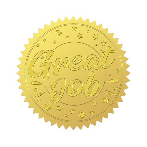 WADORN 100 Stück 5cm Großer Aufkleber Mit Goldfolienprägung „Great Job“ Runder Offizieller Siegel Umschlagaufkleber Selbstklebendes Medaillen Dekorationsetikett Für Umschläge Diplome Zertifikate von WADORN