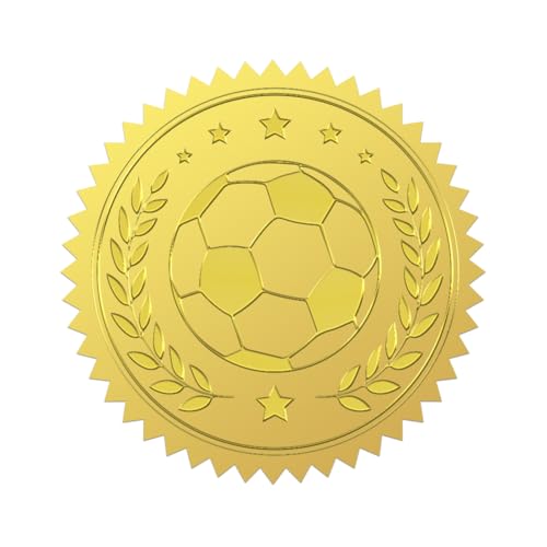 WADORN 100 Stück 5cm Großer Geprägter Aufkleber Mit Fußballstar Goldfolie Runder Umschlagaufkleber Mit Fußball Motiv Selbstklebend Geprägtes Siegeletikett Für Umschläge Karten Diplome von WADORN