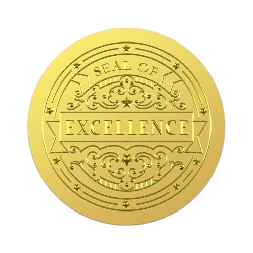 WADORN 100 Stück Excellence Seals Goldfolie Aufkleber, 5cm Großes Siegel Der Exzellenz Rund Selbstklebend Geprägte Siegeletiketten Vintage Spitze Geprägte Zertifikatsiegel Aufkleber Für Kartendiplome von WADORN