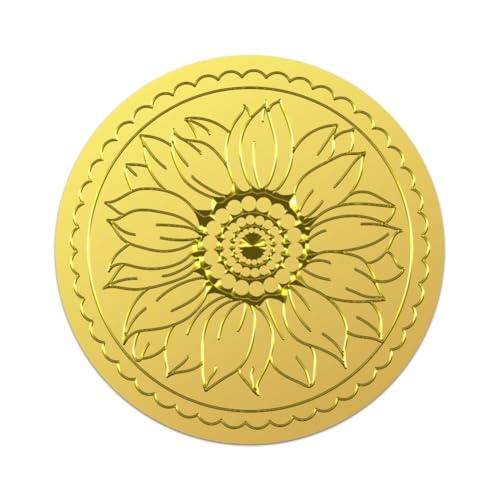 WADORN 100 Stück Geprägter Goldfolie Aufkleber, 5cm Sonnenblumen Selbstklebende Umschläge Dichtungen Aufkleber Etiketten Vintage Medaille Dekoration Etiketten Für Einladung Karte Hochzeit von WADORN