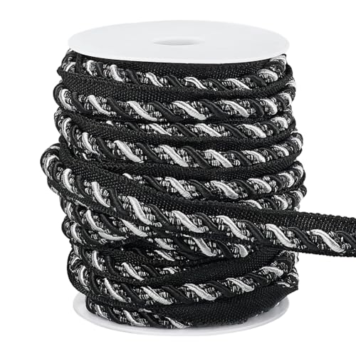 WADORN 12.5m Twist Lip Cord Trim, 17mm Polyester Twist Trim Cord Rope Upholstery Trim Cord Rope Ribbon Für DIY Handwerk Dekoration Polster Vorhang Raffhalter, Schwarz von WADORN