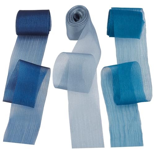 WADORN 13.7 m Chiffon Seidenband In 3 Farben Chiffonband Mit Fransen 60mm Für Hochzeitseinladungen Geschenkverpackungen Boho Garnband Stoff Für Selbstgemachte Blumensträuße Weihnachtsfeiern Blau von WADORN